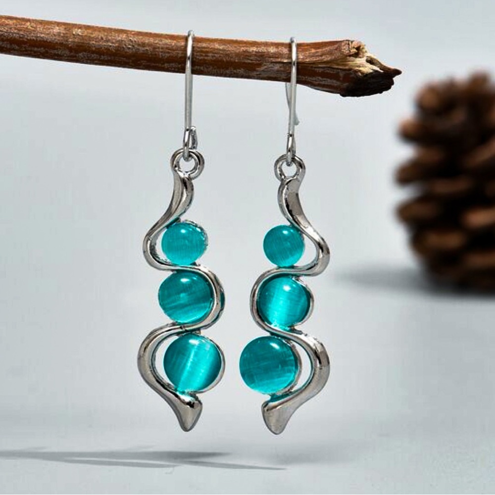 Silver Baby Blue Crystal Drop Earrings